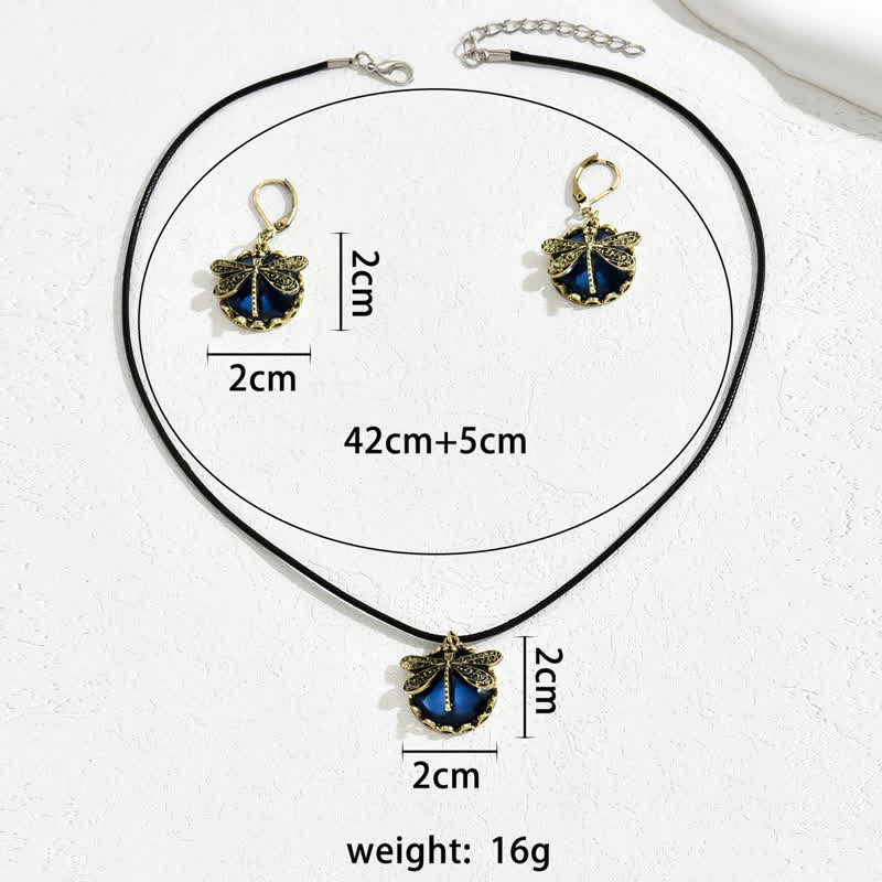 Olivenorma Set di gioielli con ciondolo a forma di libellula in topazio blu intarsiato