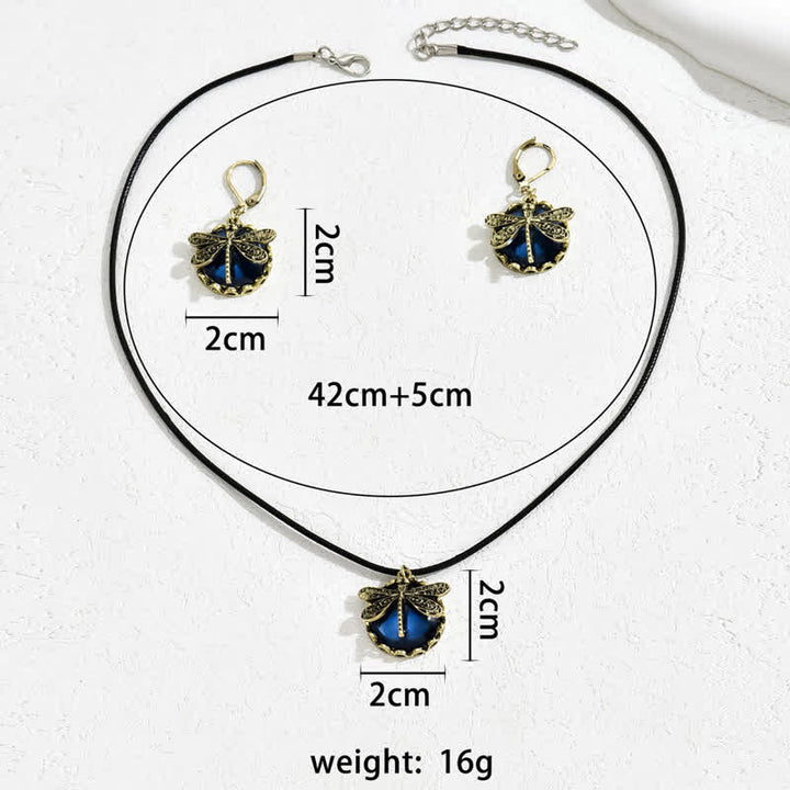 Olivenorma Set di gioielli con ciondolo a forma di libellula in topazio blu intarsiato