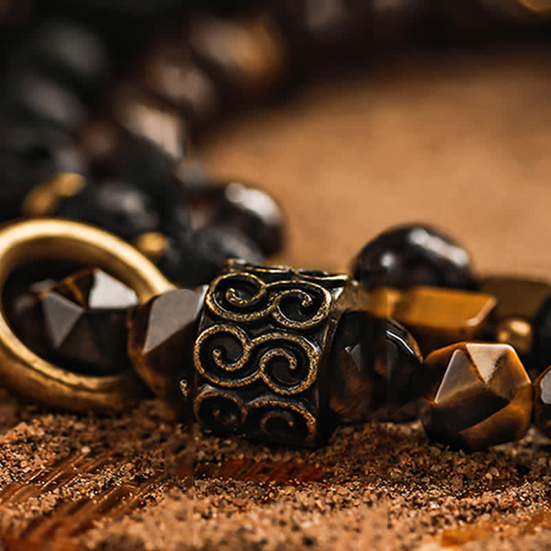 Bracciale di perline da uomo in pietra lavica naturale con occhio di tigre Olivenorma 