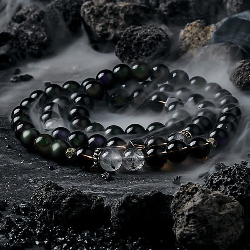 Bracciale da uomo con perline in quarzo fumé e ossidiana Olivenorma - Quarzo fumé - 18 centimetri - image 3