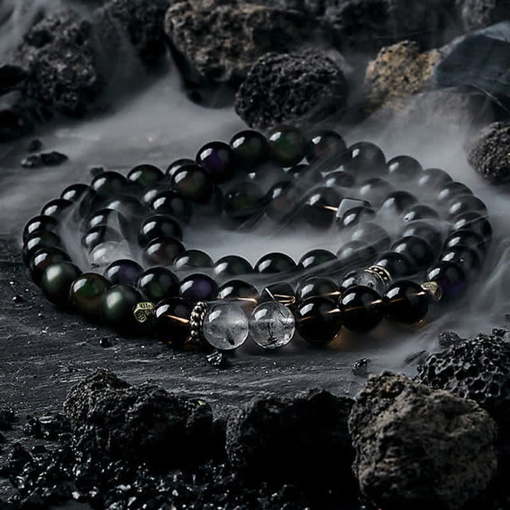 Bracciale da uomo con perline in quarzo fumé e ossidiana Olivenorma - Quarzo fumé - 18 centimetri - image 3