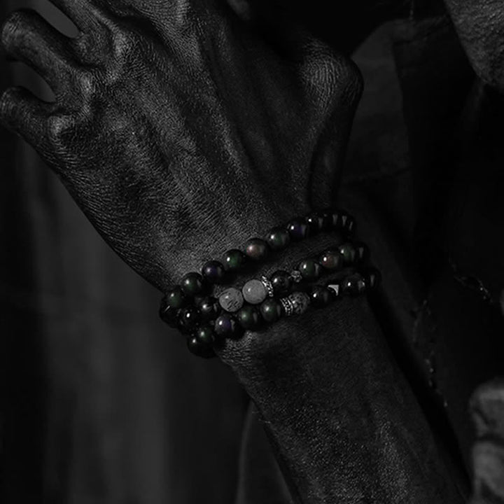 Bracciale da uomo con perline in quarzo fumé e ossidiana Olivenorma - image 1