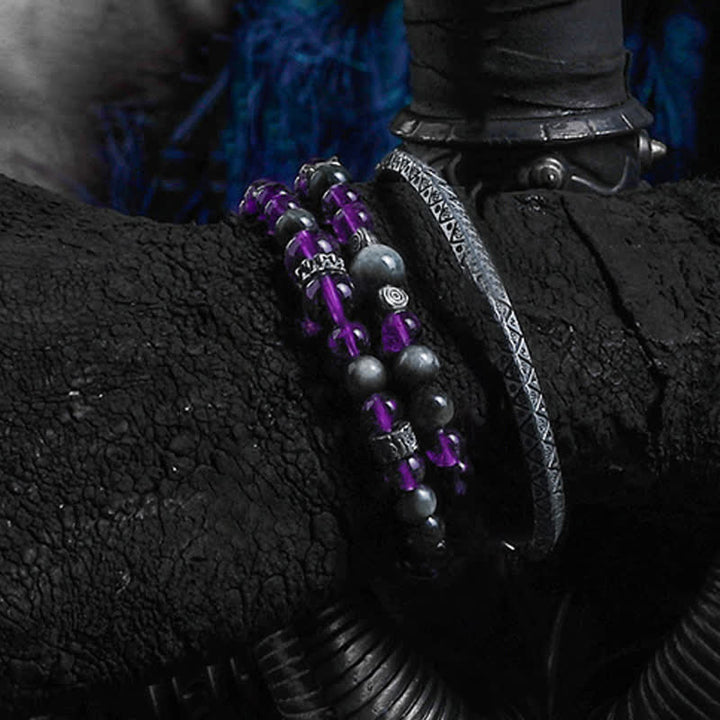 Bracciale da uomo con perline in ametista naturale Olivenorma