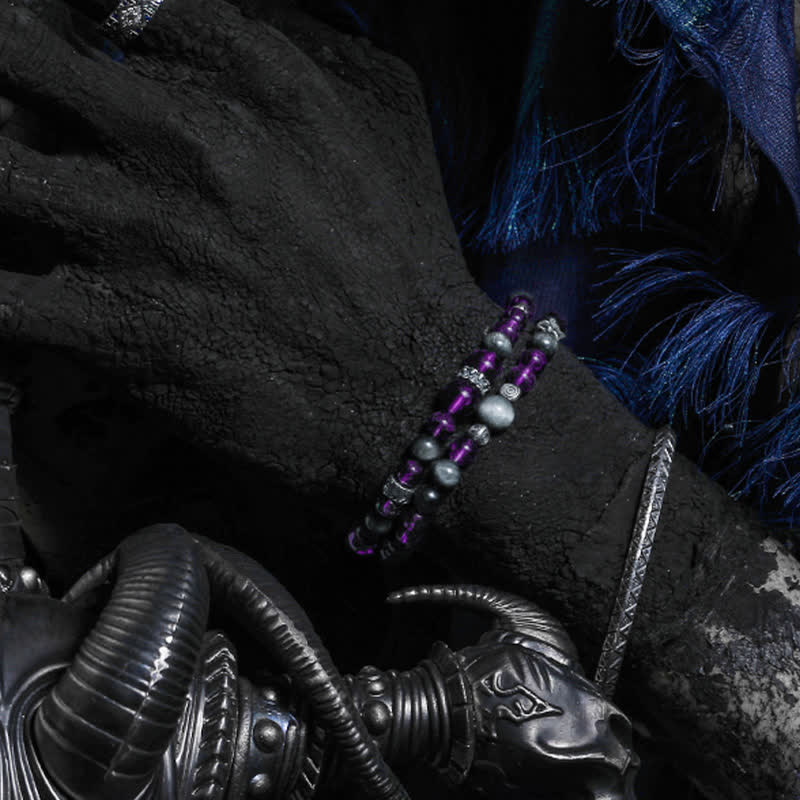 Bracciale da uomo con perline in ametista naturale Olivenorma