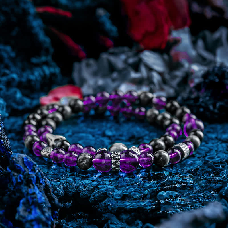 Bracciale da uomo con perline in ametista naturale Olivenorma - 17-18 cm - image 0