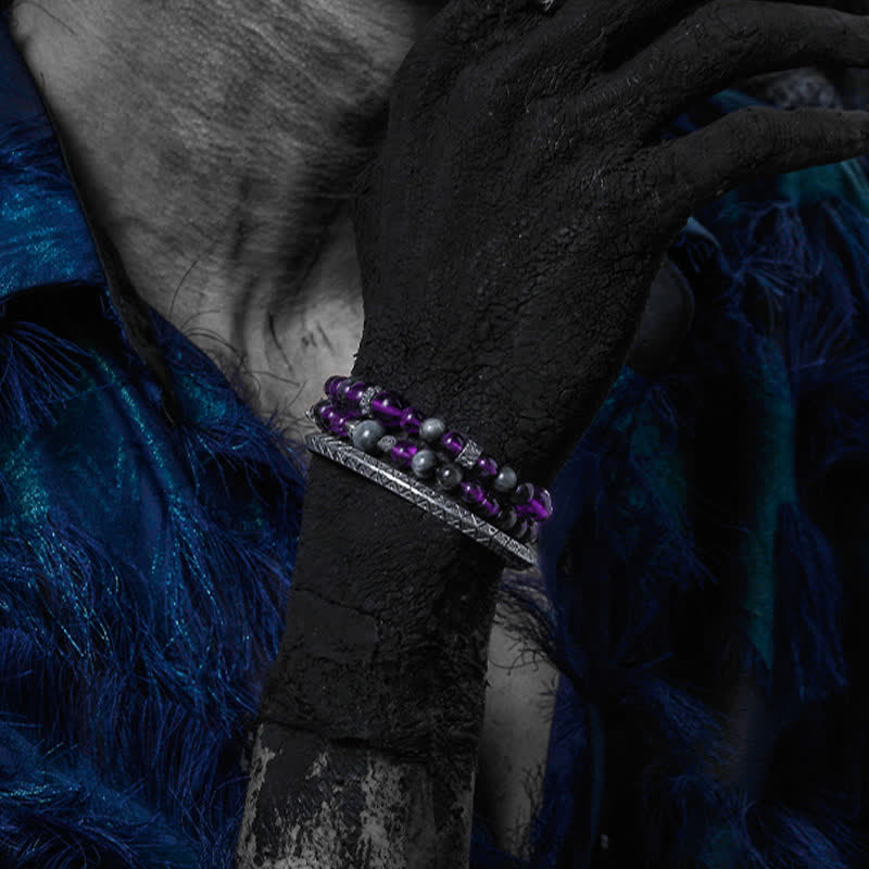 Bracciale da uomo con perline in ametista naturale Olivenorma