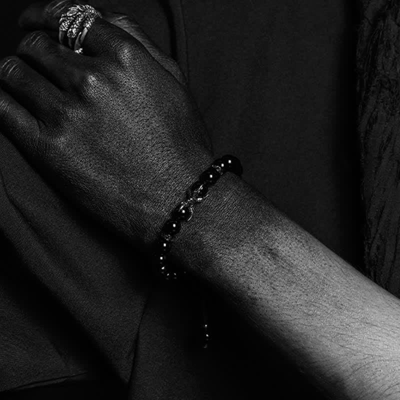 Bracciale di perline da uomo in ossidiana naturale diaspro grigio Olivenorma 