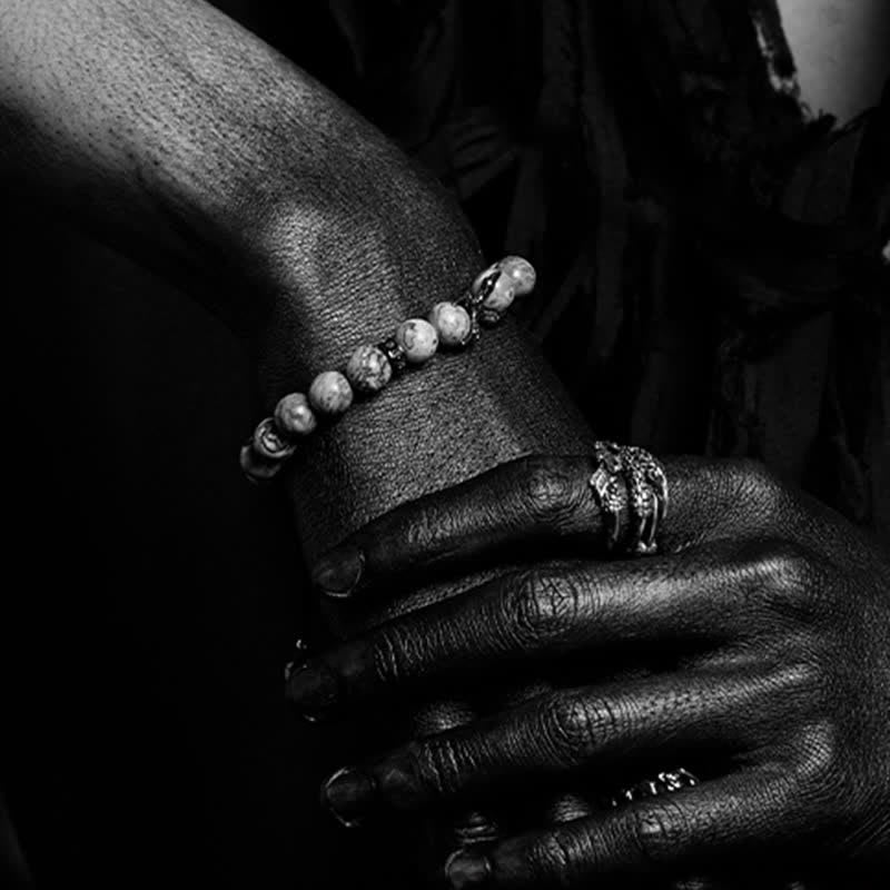 Bracciale di perline da uomo in ossidiana naturale diaspro grigio Olivenorma 
