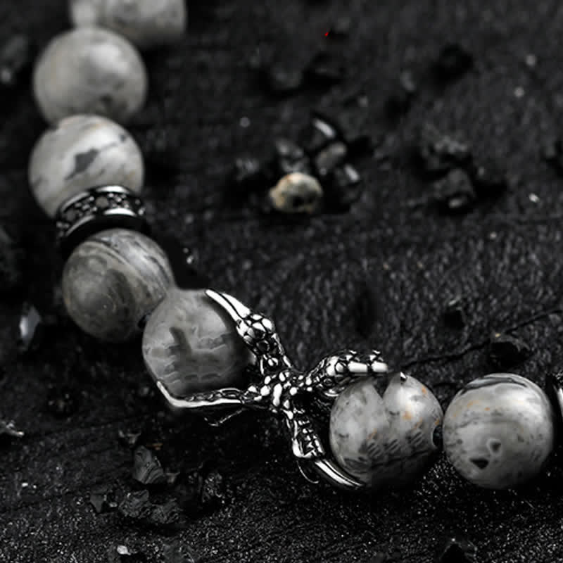 Bracciale di perline da uomo in ossidiana naturale diaspro grigio Olivenorma 