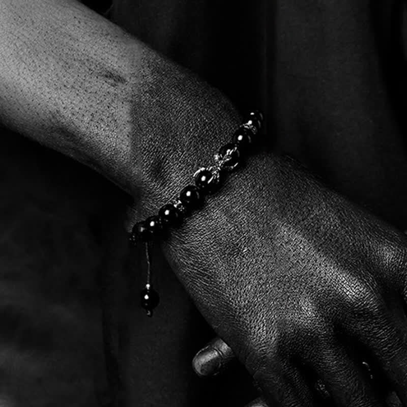 Bracciale di perline da uomo in ossidiana naturale diaspro grigio Olivenorma 