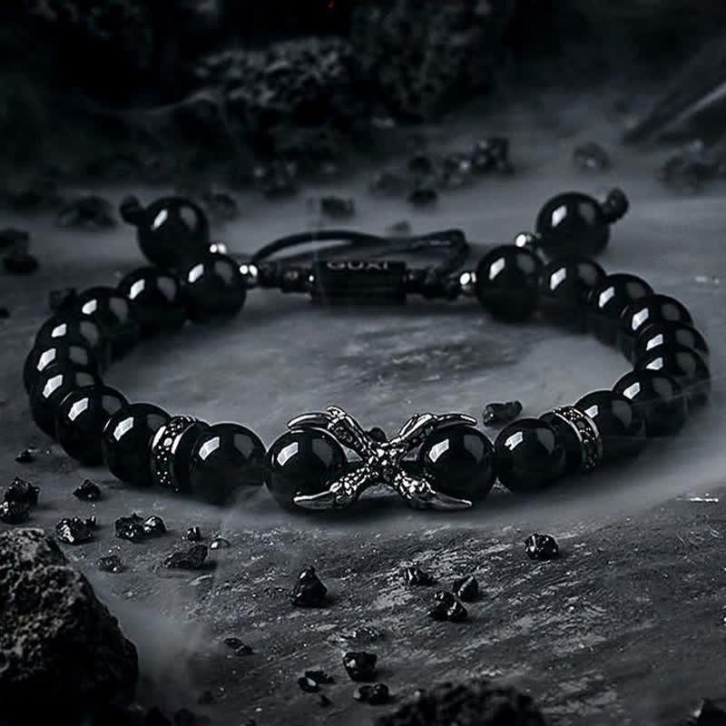 Bracciale di perline da uomo in ossidiana naturale diaspro grigio Olivenorma 