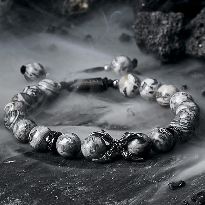 Bracciale di perline da uomo in ossidiana naturale diaspro grigio Olivenorma 