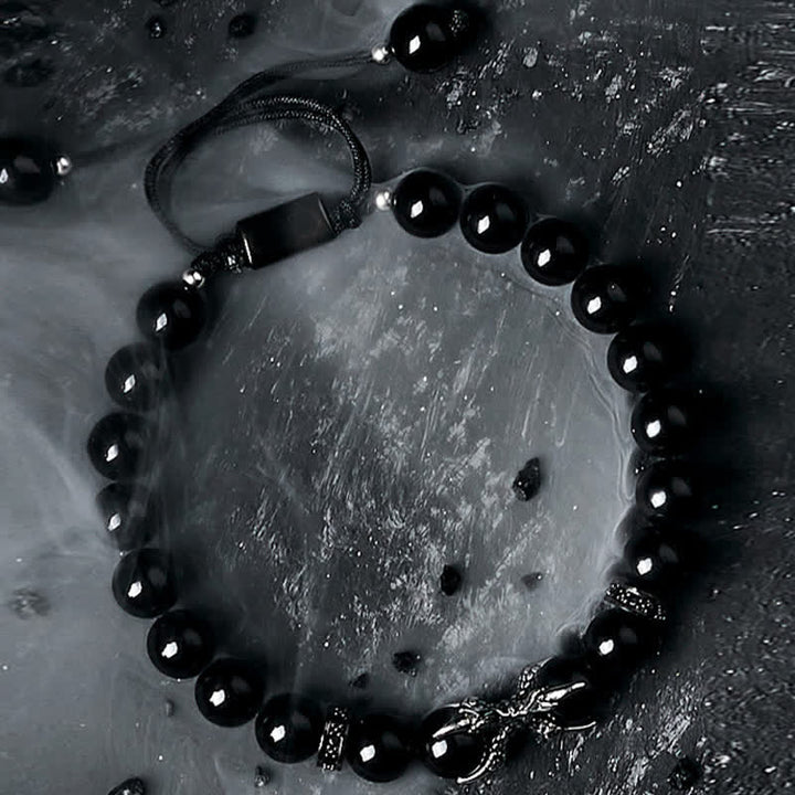 Bracciale di perline da uomo in ossidiana naturale diaspro grigio Olivenorma 