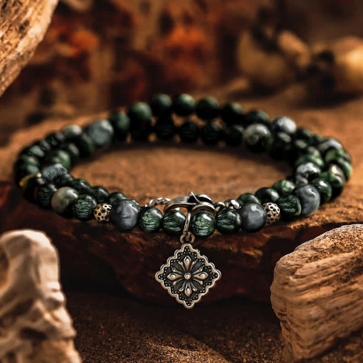 Bracciale da uomo con perline in serafinite naturale Olivenorma