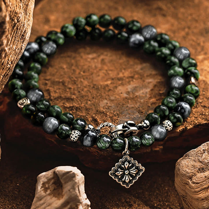 Bracciale da uomo con perline in serafinite naturale Olivenorma