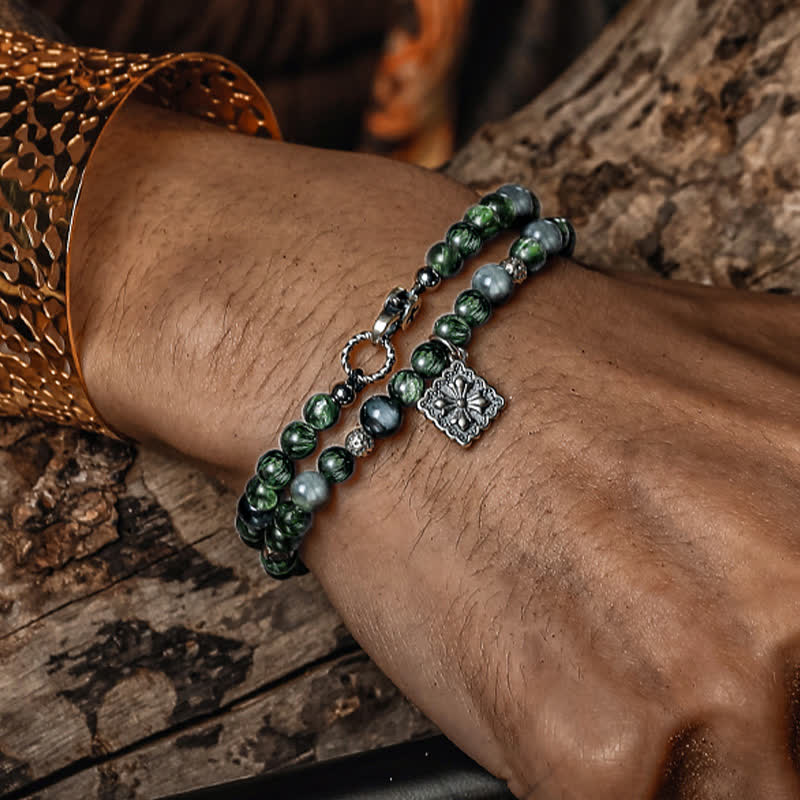 Bracciale da uomo con perline in serafinite naturale Olivenorma
