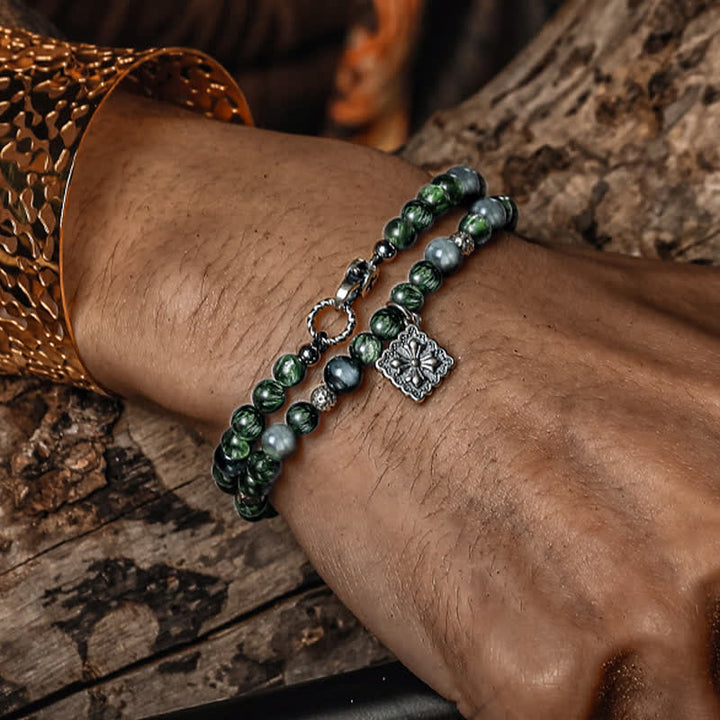 Bracciale da uomo con perline in serafinite naturale Olivenorma