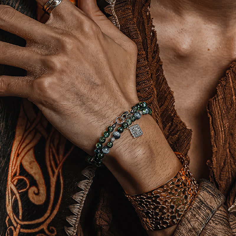 Bracciale da uomo con perline in serafinite naturale Olivenorma