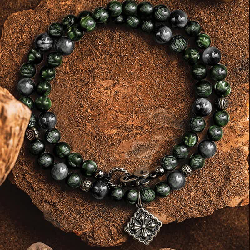 Bracciale da uomo con perline in serafinite naturale Olivenorma