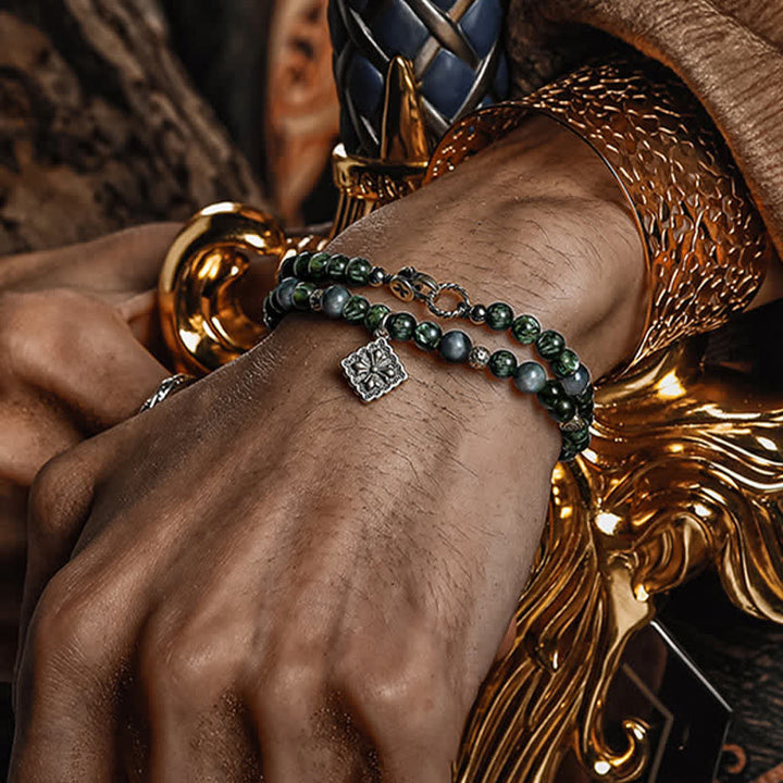 Bracciale da uomo con perline in serafinite naturale Olivenorma