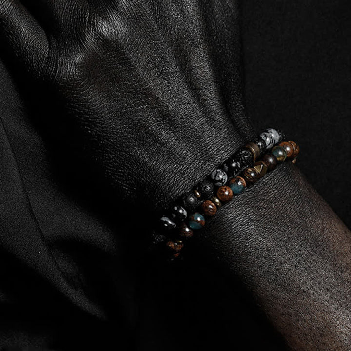 Olivenorma Bracciale da uomo con perline in pietra naturale da 6 mm 