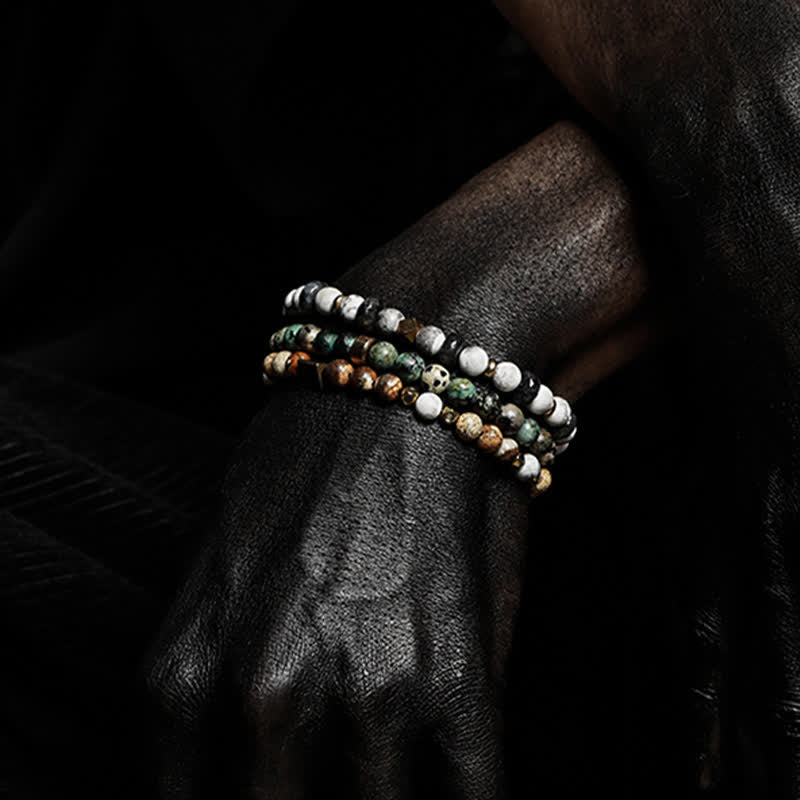 Olivenorma Bracciale da uomo con perline in pietra naturale da 6 mm 