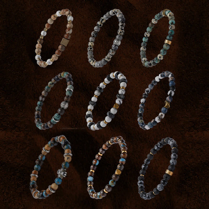 Olivenorma Bracciale da uomo con perline in pietra naturale da 6 mm 