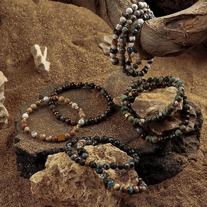 Olivenorma Bracciale da uomo con perline in pietra naturale da 6 mm 
