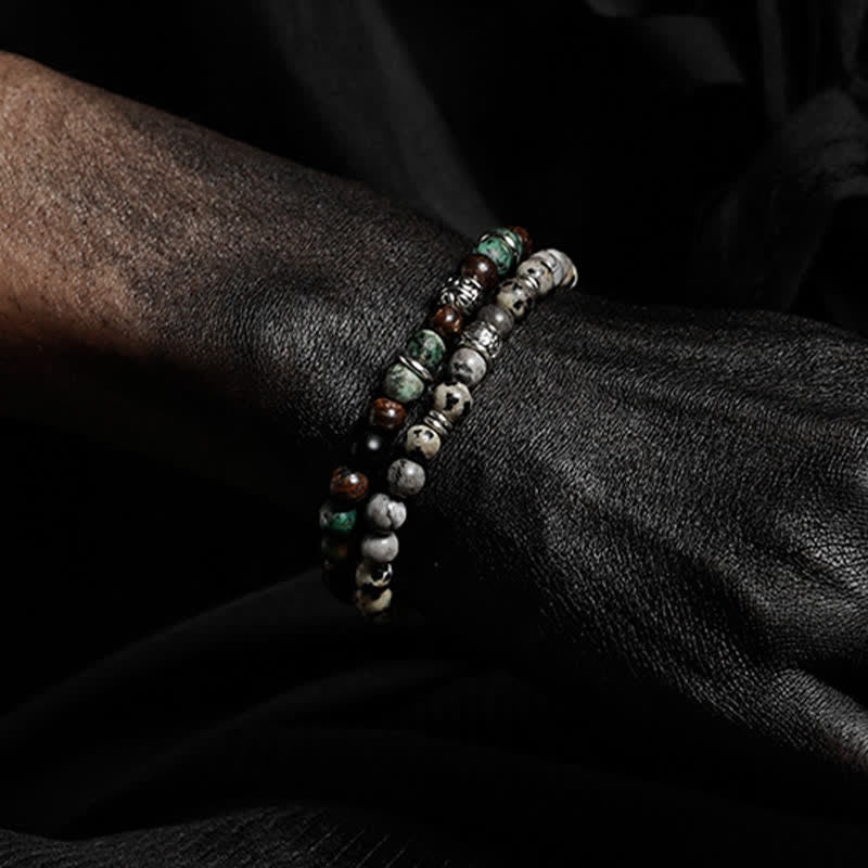 Olivenorma Bracciale da uomo con perline in pietra naturale da 6 mm 