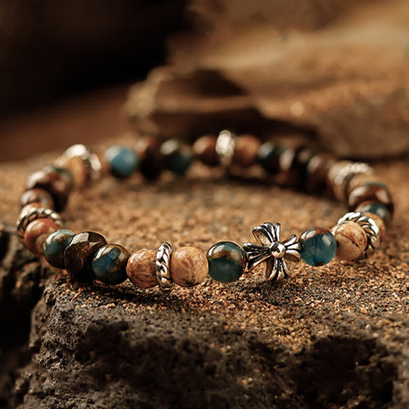 Olivenorma Bracciale da uomo con perline in pietra naturale da 6 mm 