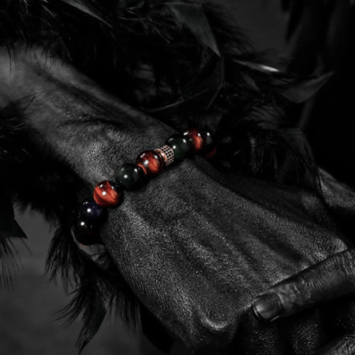 Olivenorma Bracciale da uomo con perline in occhio di tigre naturale da 12 mm