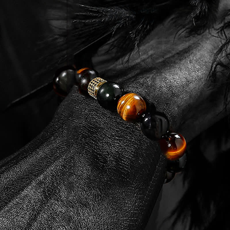 Olivenorma Bracciale da uomo con perline in occhio di tigre naturale da 12 mm - image 2