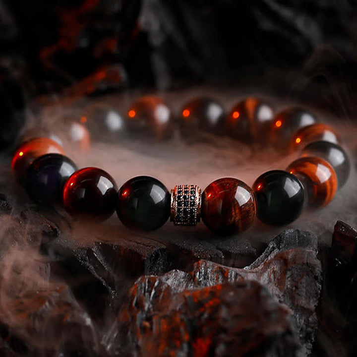 Olivenorma Bracciale da uomo con perline in occhio di tigre naturale da 12 mm