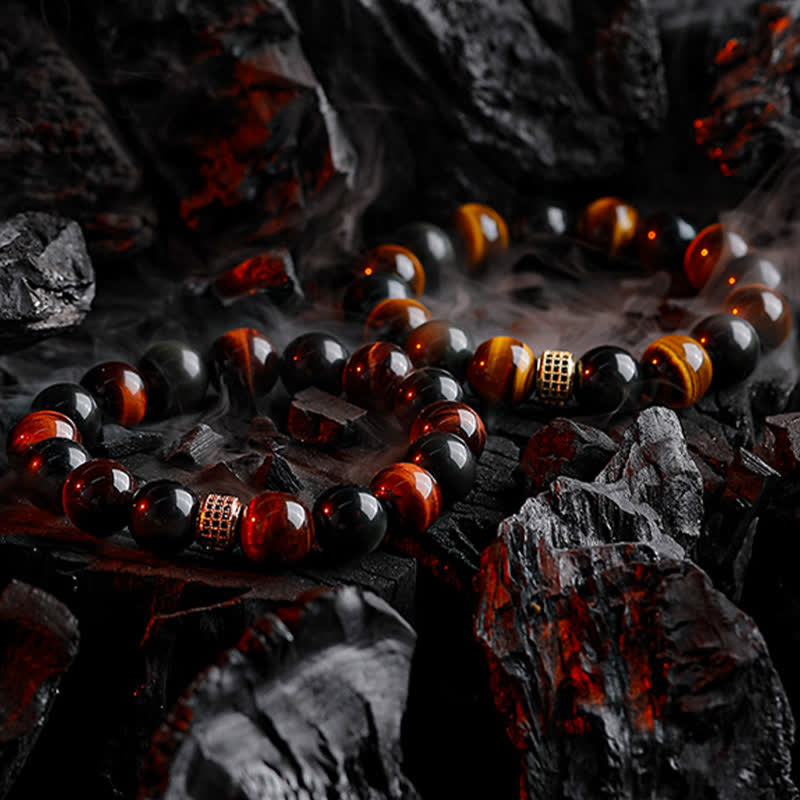 Olivenorma Bracciale da uomo con perline in occhio di tigre naturale da 12 mm - image 10