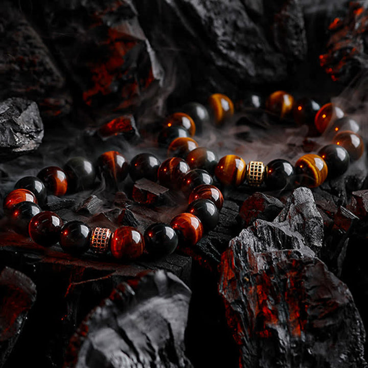 Olivenorma Bracciale da uomo con perline in occhio di tigre naturale da 12 mm - image 10
