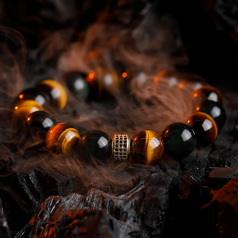 Olivenorma Bracciale da uomo con perline in occhio di tigre naturale da 12 mm - image 3