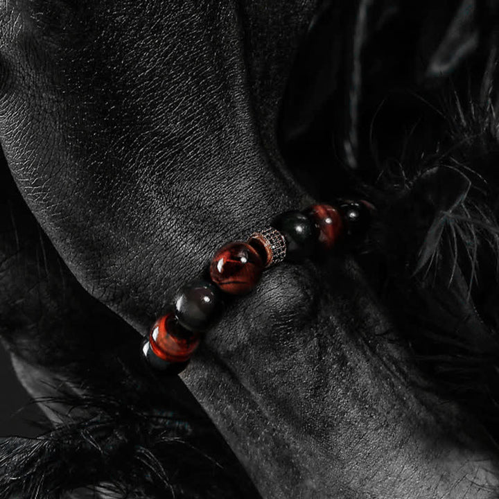 Olivenorma Bracciale da uomo con perline in occhio di tigre naturale da 12 mm - image 6