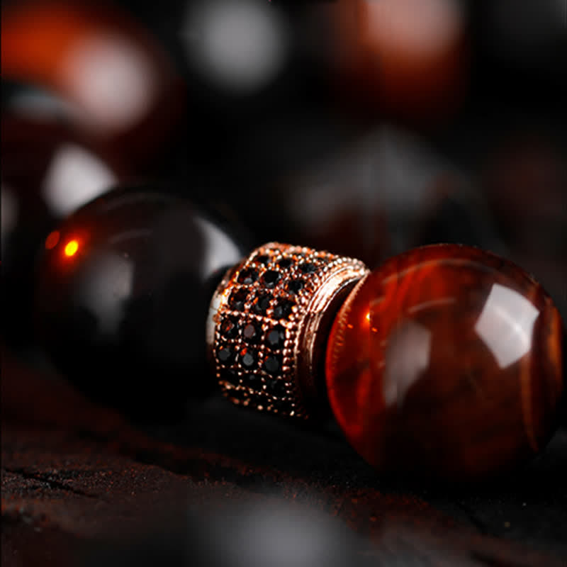 Olivenorma Bracciale da uomo con perline in occhio di tigre naturale da 12 mm