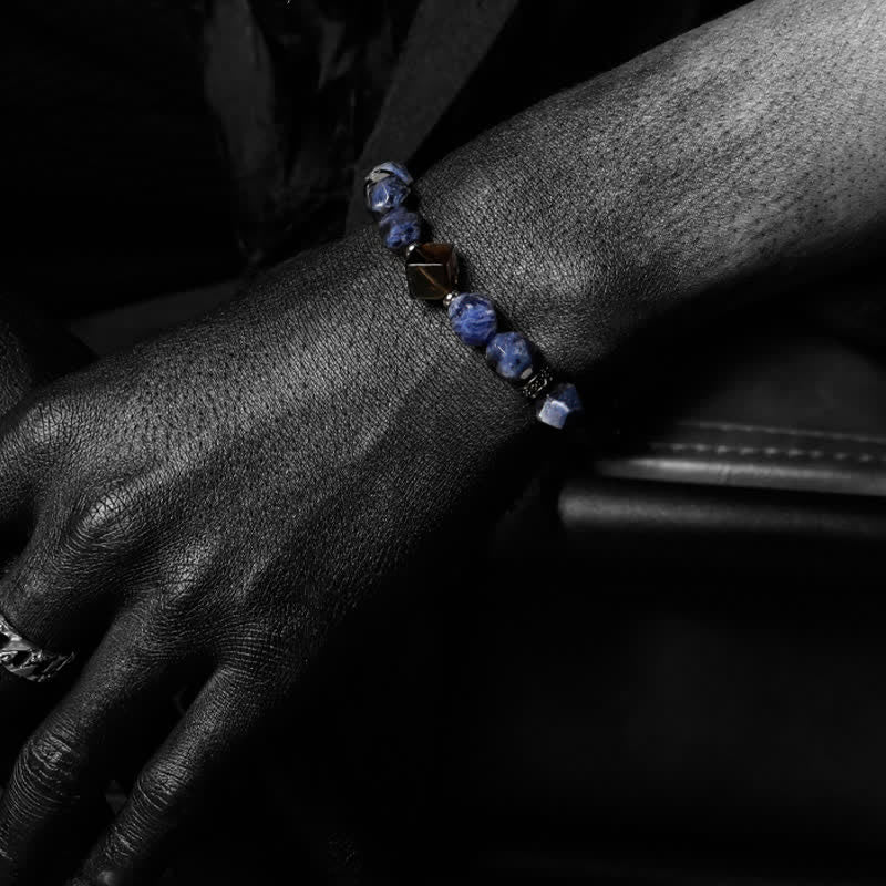 Bracciale di perline da uomo in sodalite naturale turchese africano Olivenorma 
