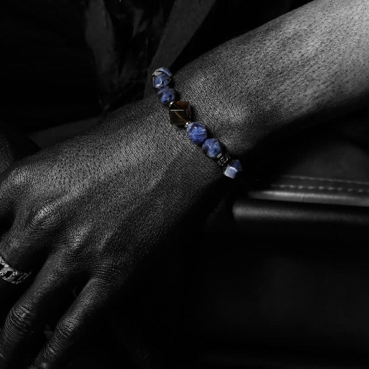Bracciale di perline da uomo in sodalite naturale turchese africano Olivenorma 