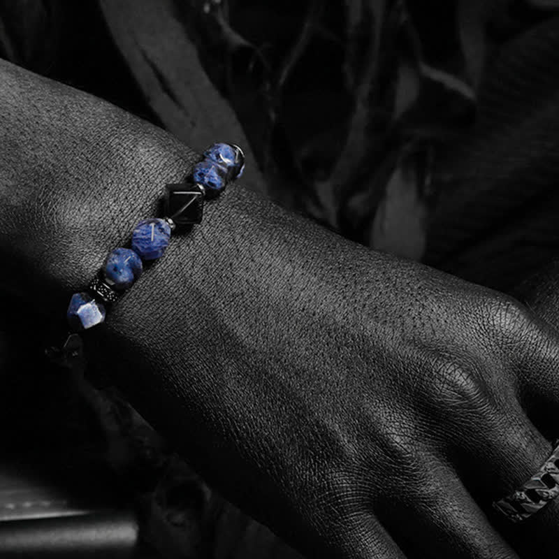 Bracciale di perline da uomo in sodalite naturale turchese africano Olivenorma 