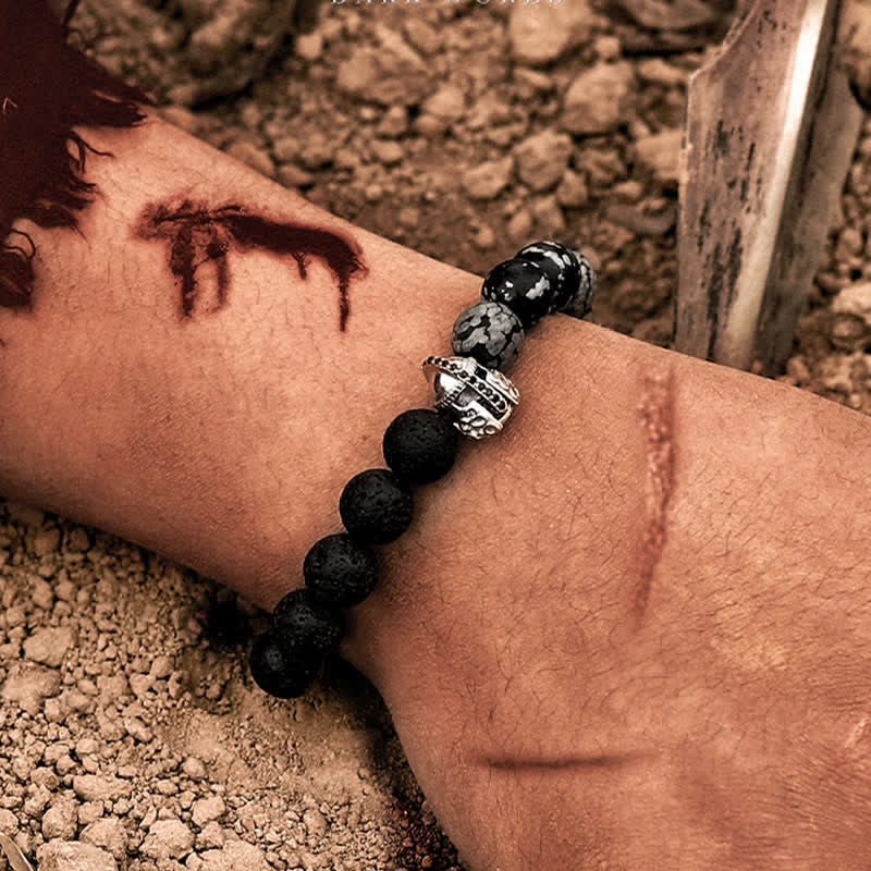 Bracciale di perline in pietra lavica naturale da uomo Olivenorma 