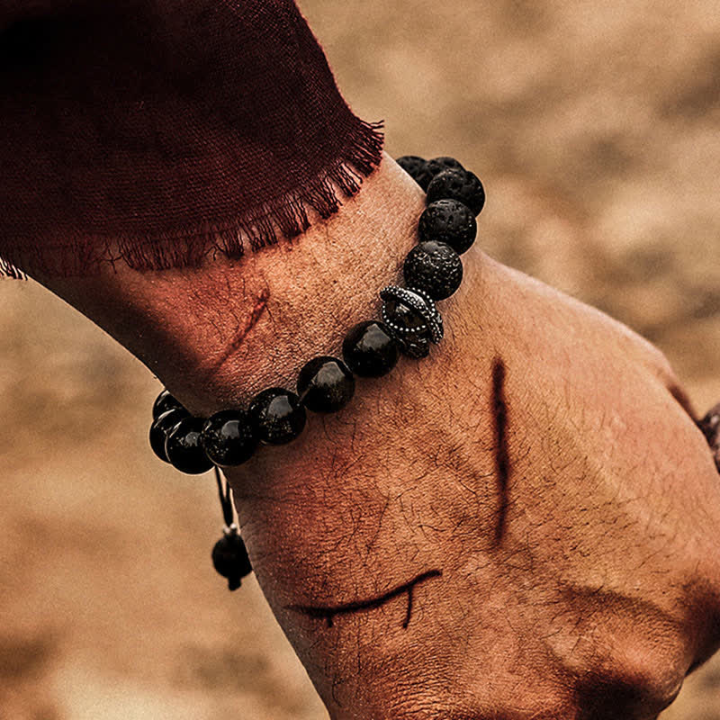 Bracciale di perline in pietra lavica naturale da uomo Olivenorma 