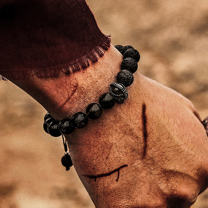 Bracciale di perline in pietra lavica naturale da uomo Olivenorma 