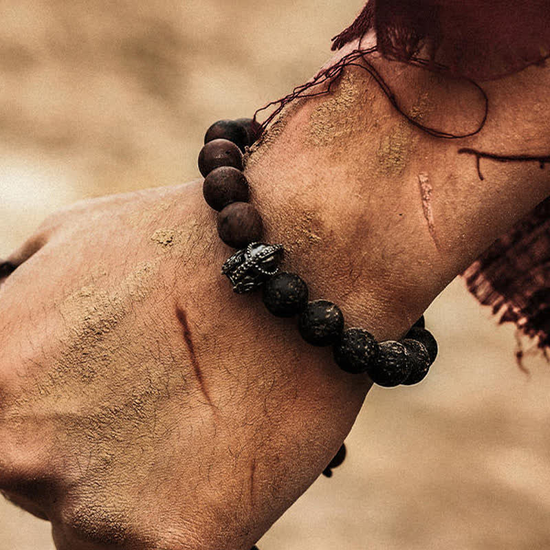 Bracciale di perline in pietra lavica naturale da uomo Olivenorma 