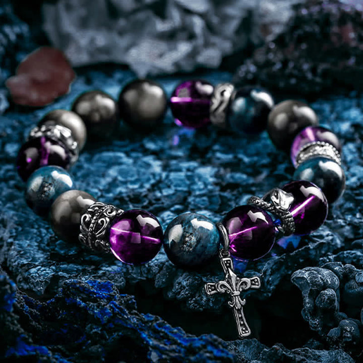 Bracciale da uomo con perline in ametista, ossidiana, apatite blu Olivenorma 