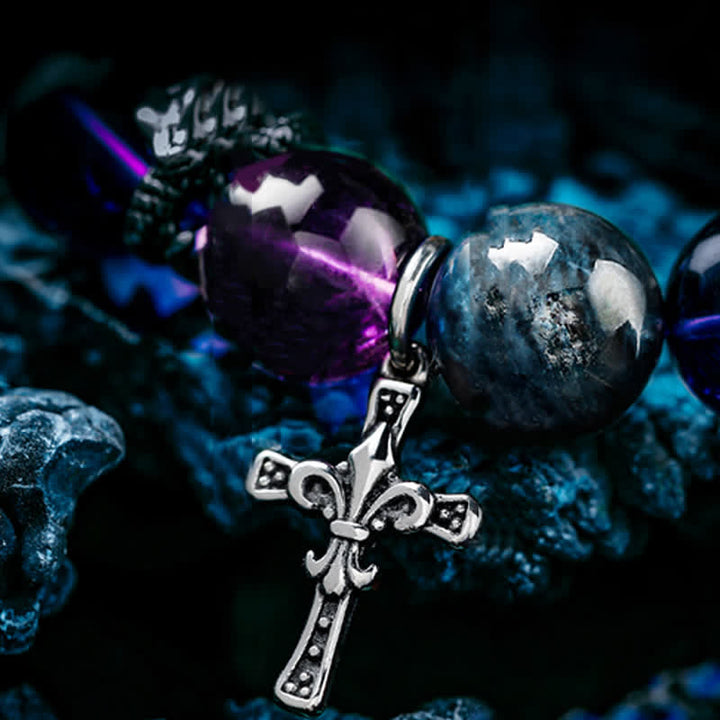 Bracciale da uomo con perline in ametista, ossidiana, apatite blu Olivenorma 