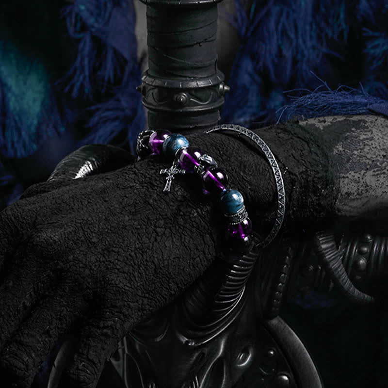 Bracciale da uomo con perline in ametista, ossidiana, apatite blu Olivenorma - image 3