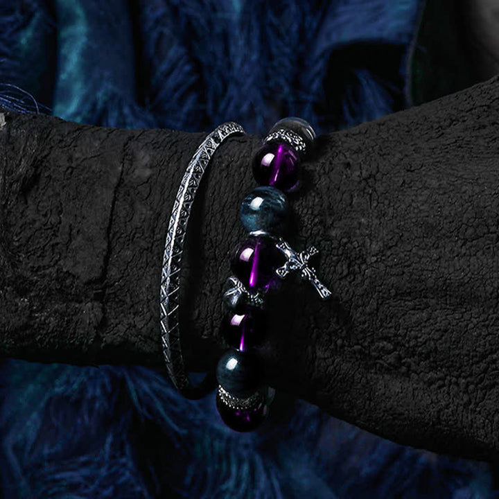 Bracciale da uomo con perline in ametista, ossidiana, apatite blu Olivenorma - image 1