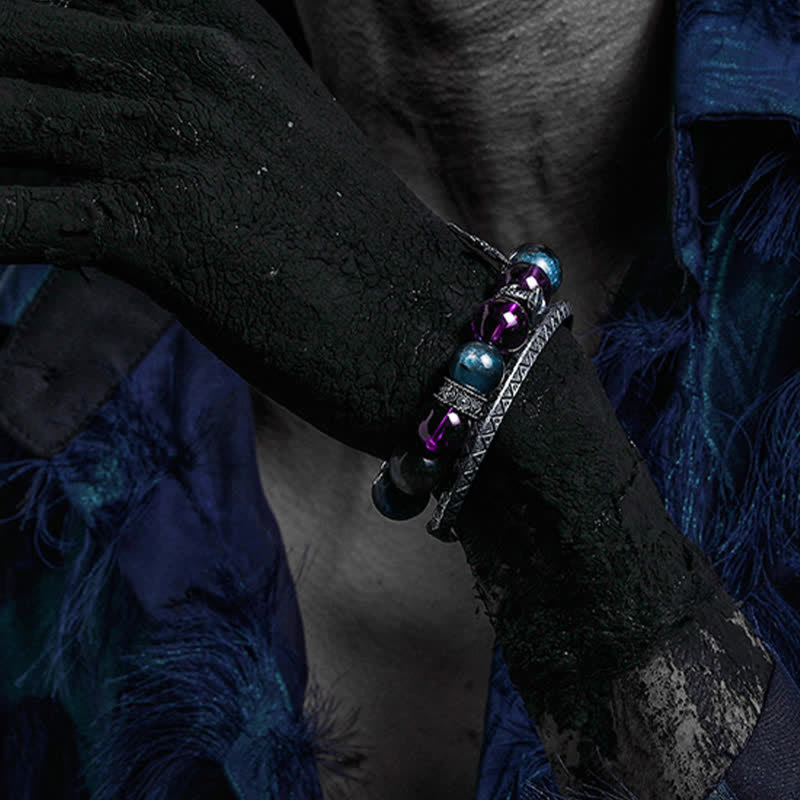 Bracciale da uomo con perline in ametista, ossidiana, apatite blu Olivenorma 